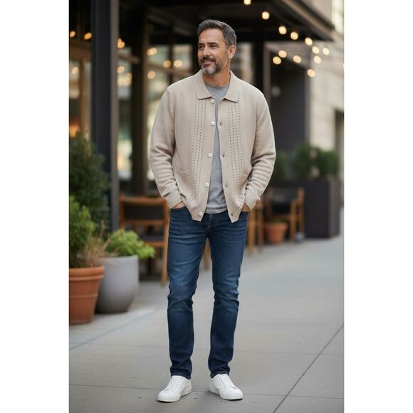 NWT PJ Paul Jones Vintage Men's LS Cardigan BD Sweater 2XL Tan - Picture 1 of 5